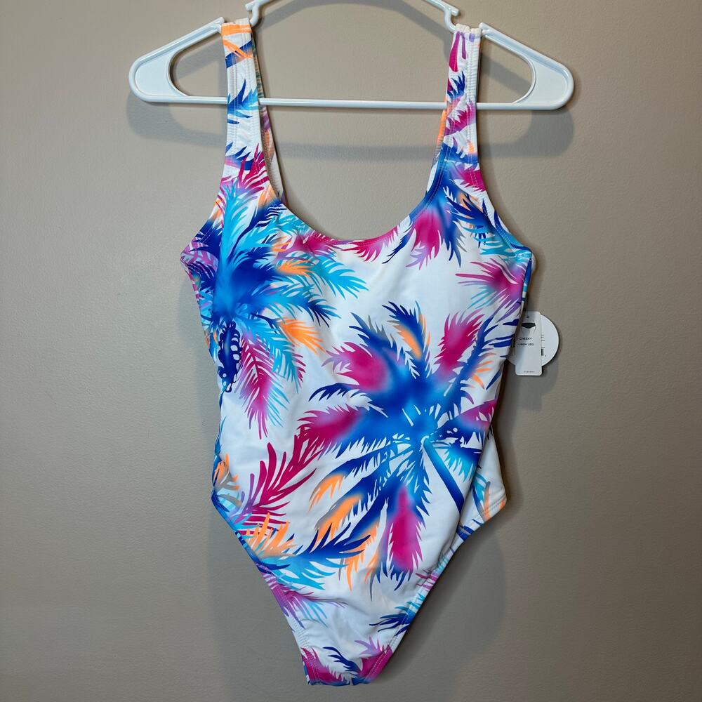NWT Decree Tropical Getaway Palm One Piece Swimsuit Bathing Suit Womens Sz Small